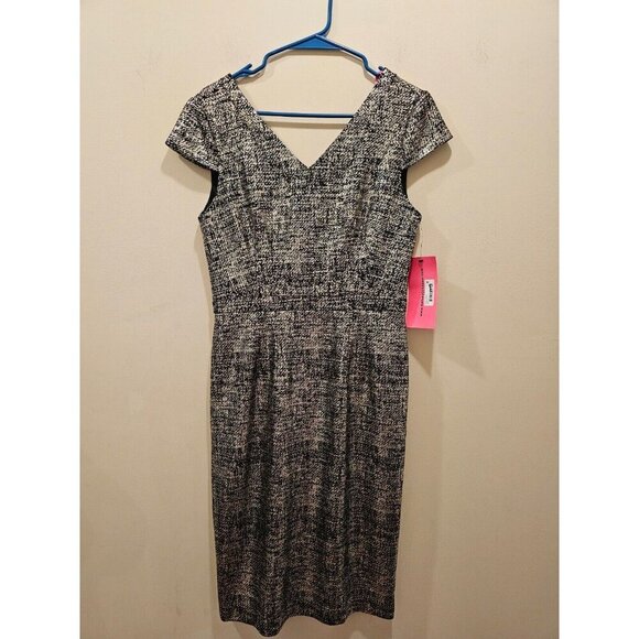 NWT Women's Betsey Johnson Black and Gold Pencil Dress Size 8 - Picture 1 of 10